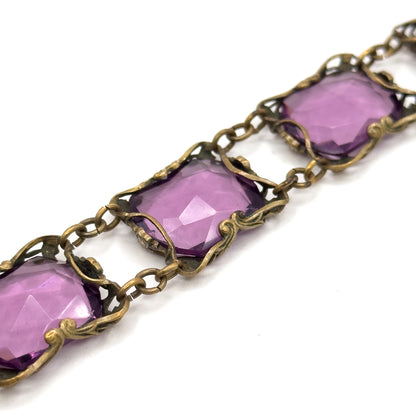 Art Nouveau Purple Paste Floral Bracelet in Base Metal