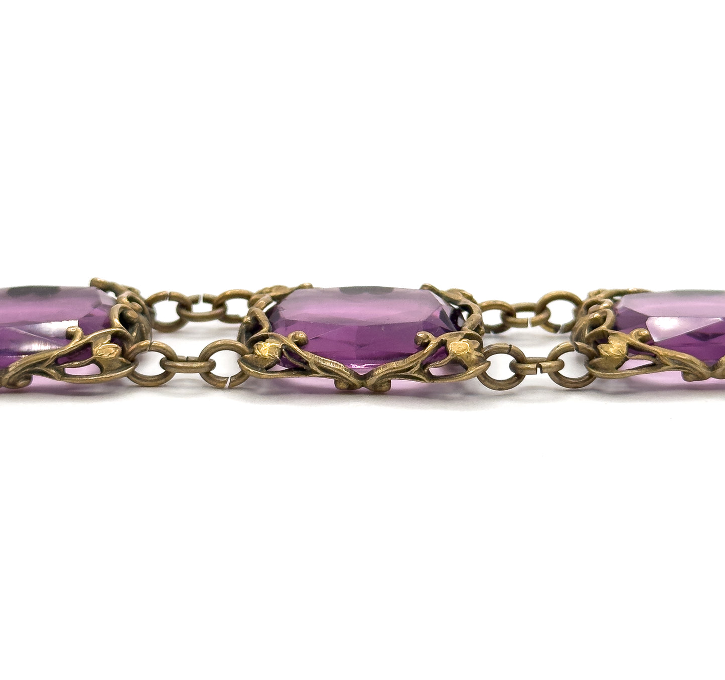 Art Nouveau Purple Paste Floral Bracelet in Base Metal