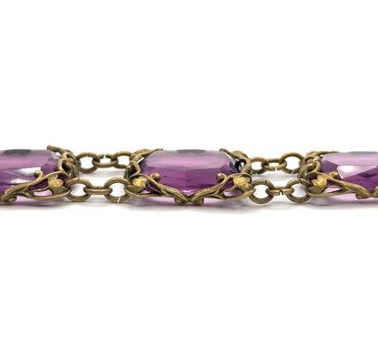 Art Nouveau Purple Paste Floral Bracelet in Base Metal