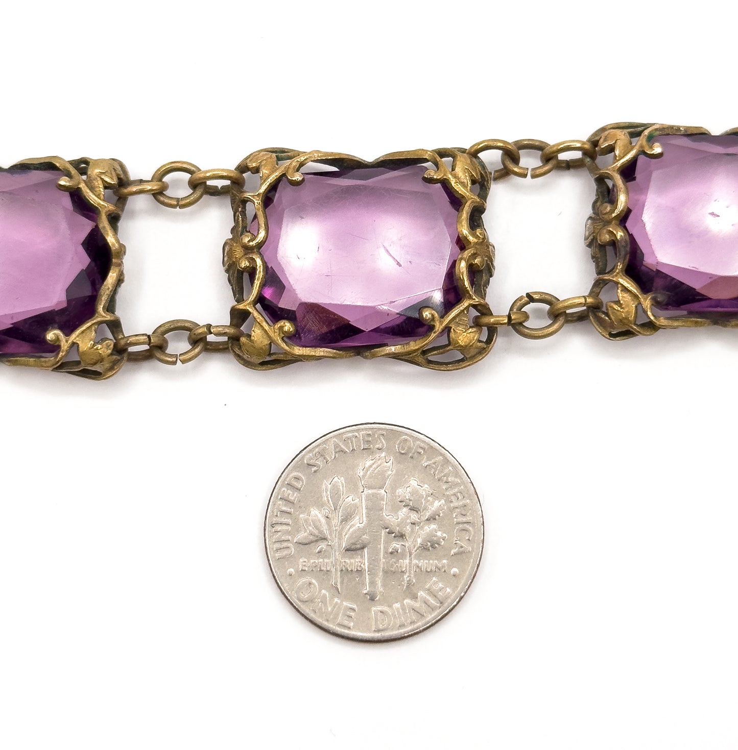 Art Nouveau Purple Paste Floral Bracelet in Base Metal