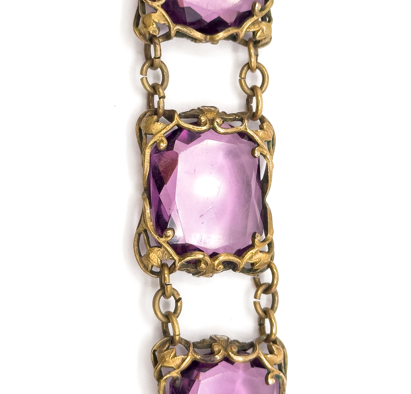 Art Nouveau Purple Paste Floral Bracelet in Base Metal