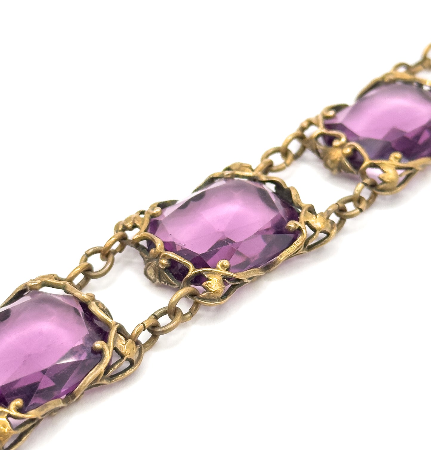 Art Nouveau Purple Paste Floral Bracelet in Base Metal