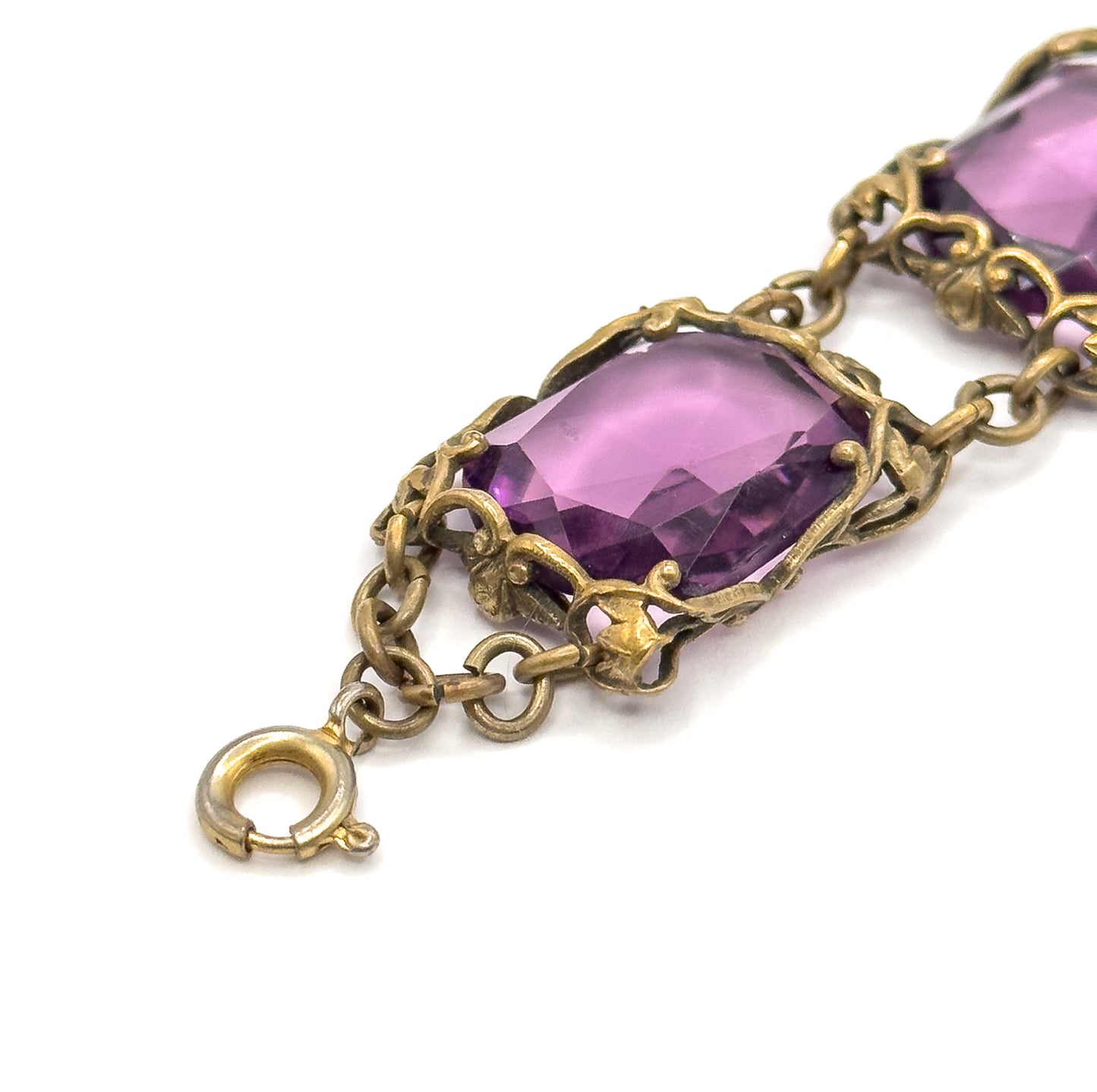 Art Nouveau Purple Paste Floral Bracelet in Base Metal