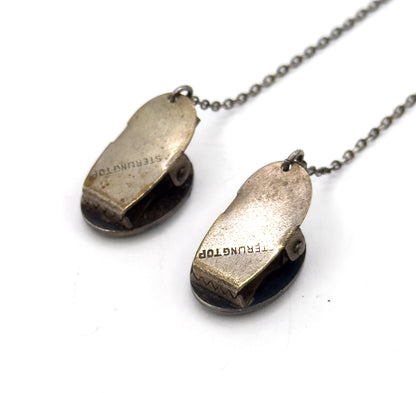 Mid-Century Enamel Cat Bib Clips in Sterling Silver