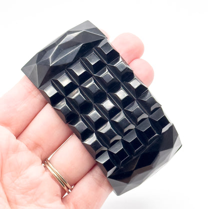 Victorian Carved Whitby Jet Cuff Bracelet