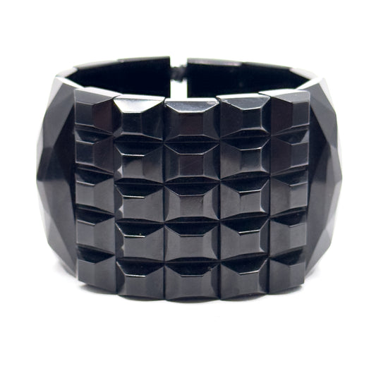 Victorian Carved Whitby Jet Cuff Bracelet