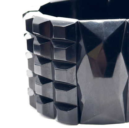Victorian Carved Whitby Jet Cuff Bracelet