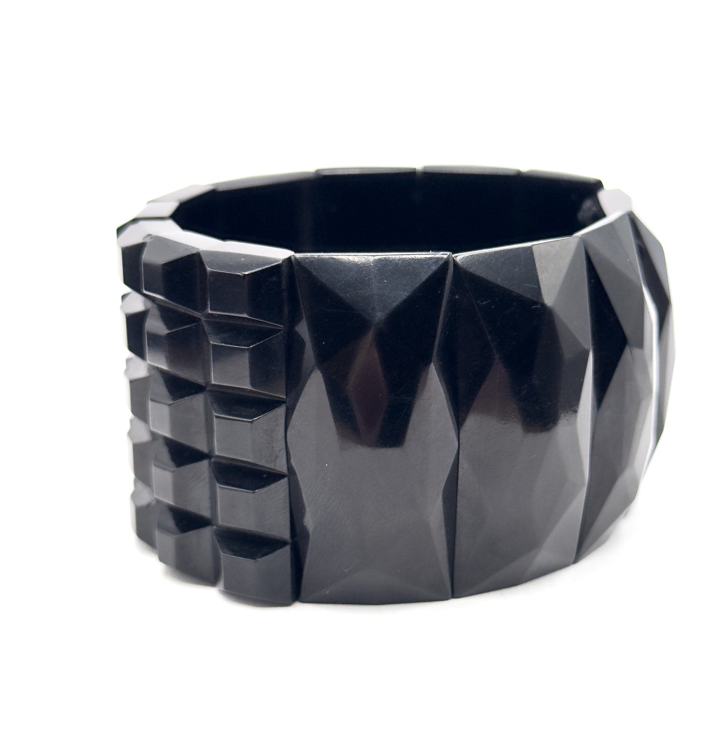 Victorian Carved Whitby Jet Cuff Bracelet