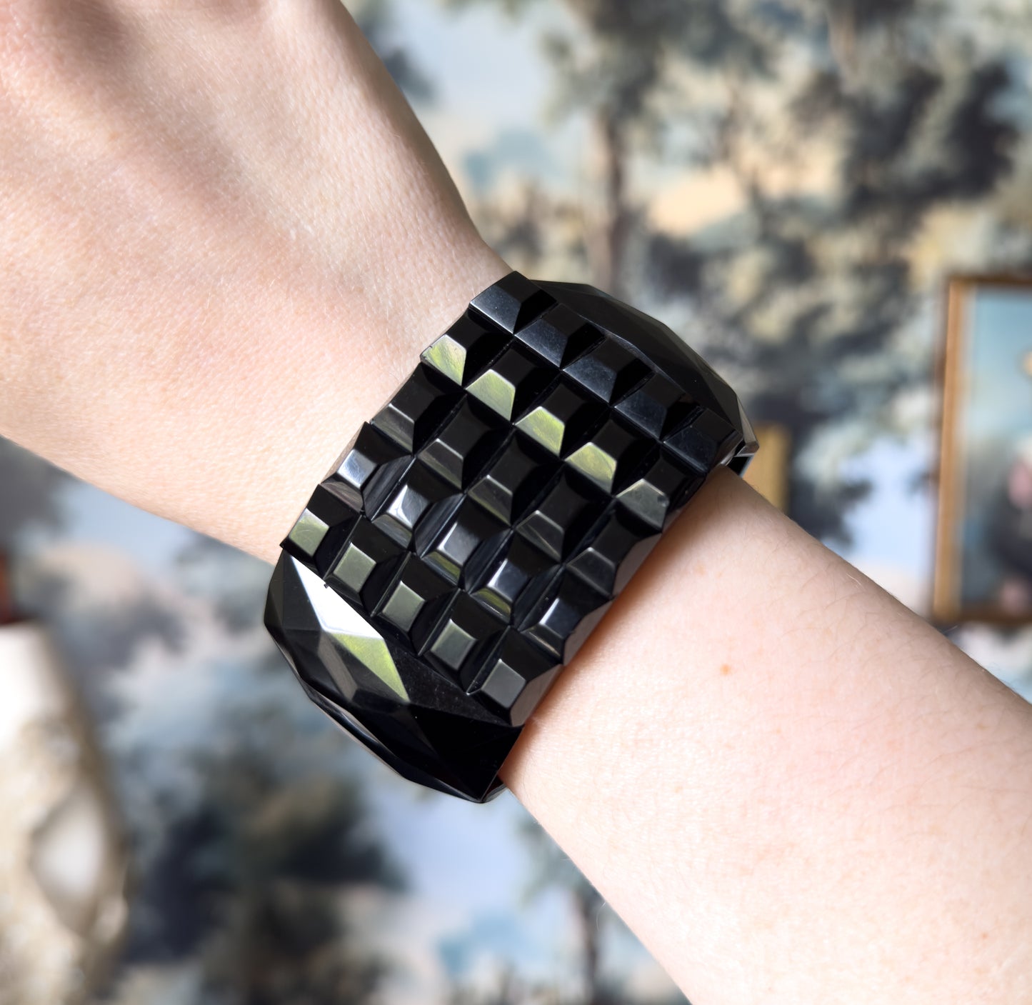 Victorian Carved Whitby Jet Cuff Bracelet
