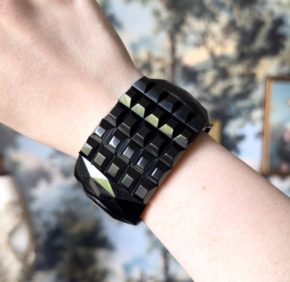 Victorian Carved Whitby Jet Cuff Bracelet