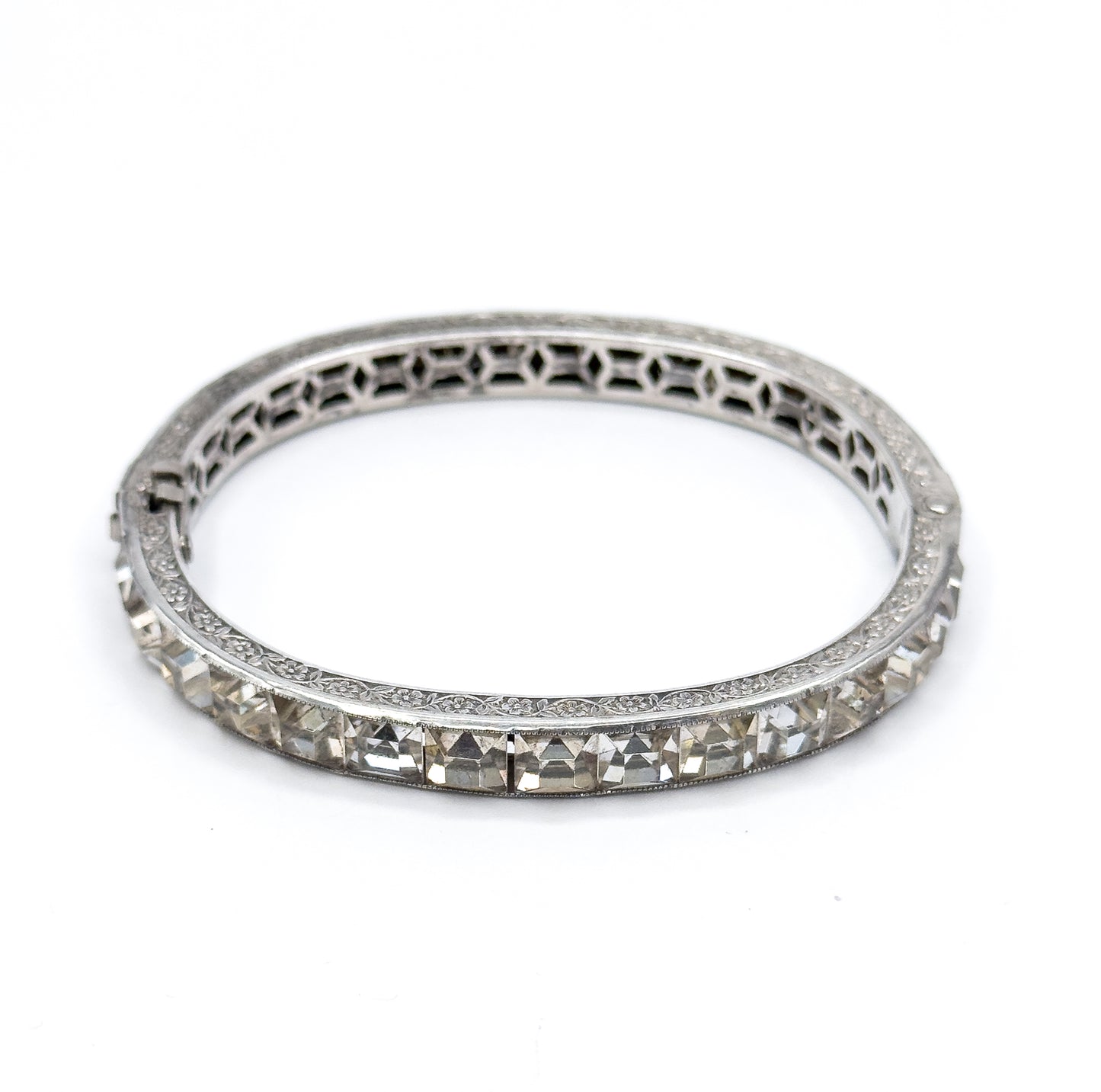 Art Deco Paste Diamonbar Style Hinged Bracelet in Sterling Silver