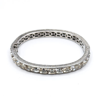 Art Deco Paste Diamonbar Style Hinged Bracelet in Sterling Silver