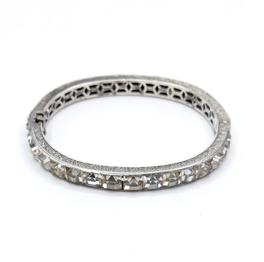 Art Deco Paste Diamonbar Style Hinged Bracelet in Sterling Silver