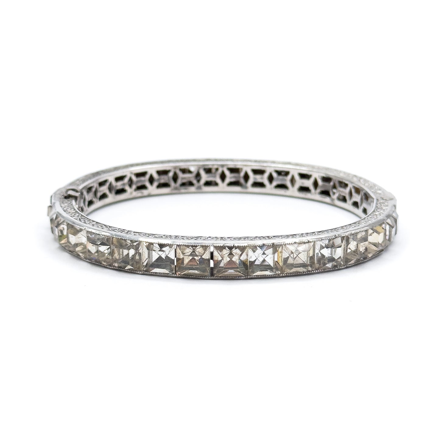 Art Deco Paste Diamonbar Style Hinged Bracelet in Sterling Silver