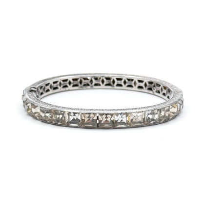 Art Deco Paste Diamonbar Style Hinged Bracelet in Sterling Silver