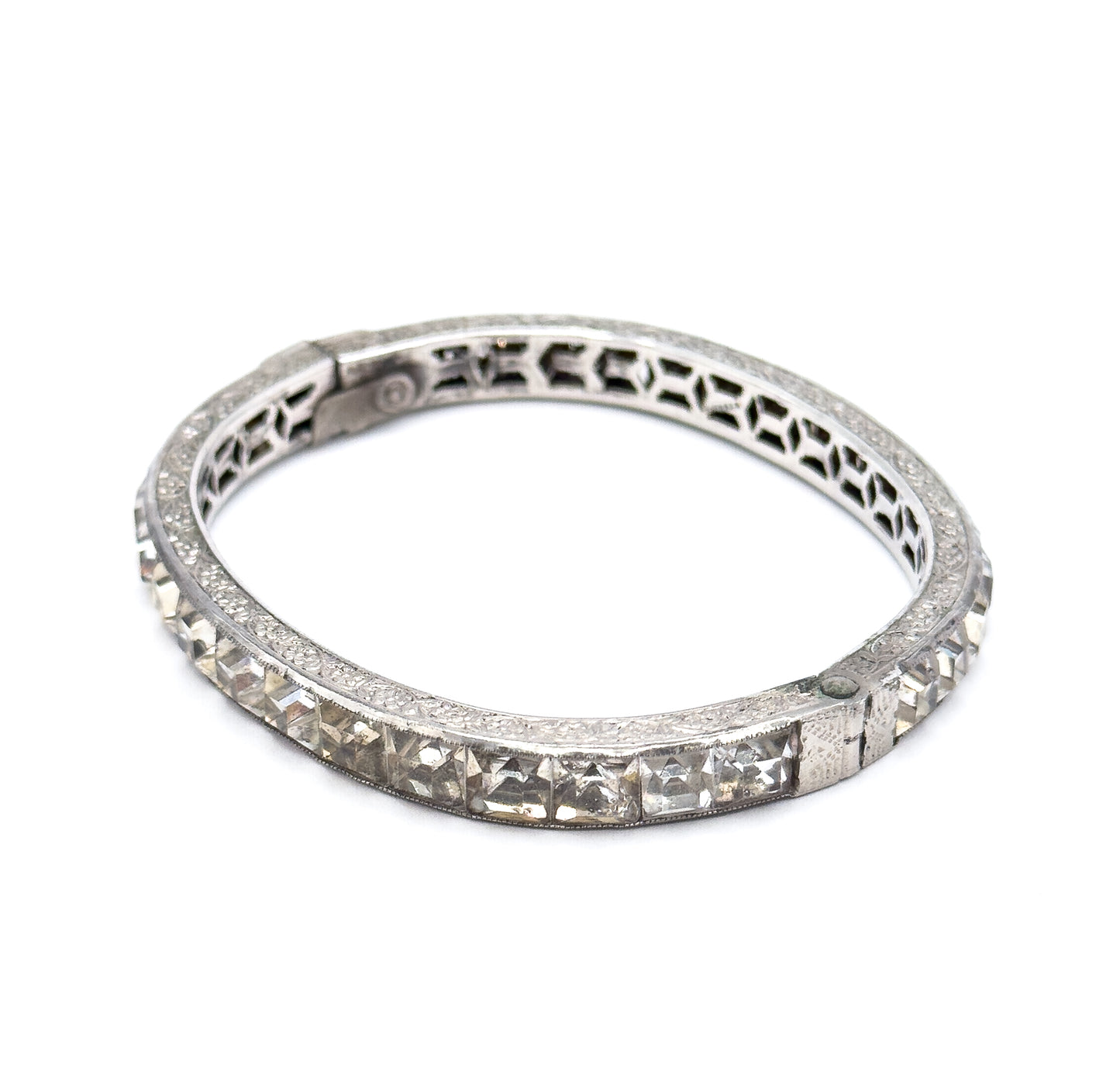 Art Deco Paste Diamonbar Style Hinged Bracelet in Sterling Silver