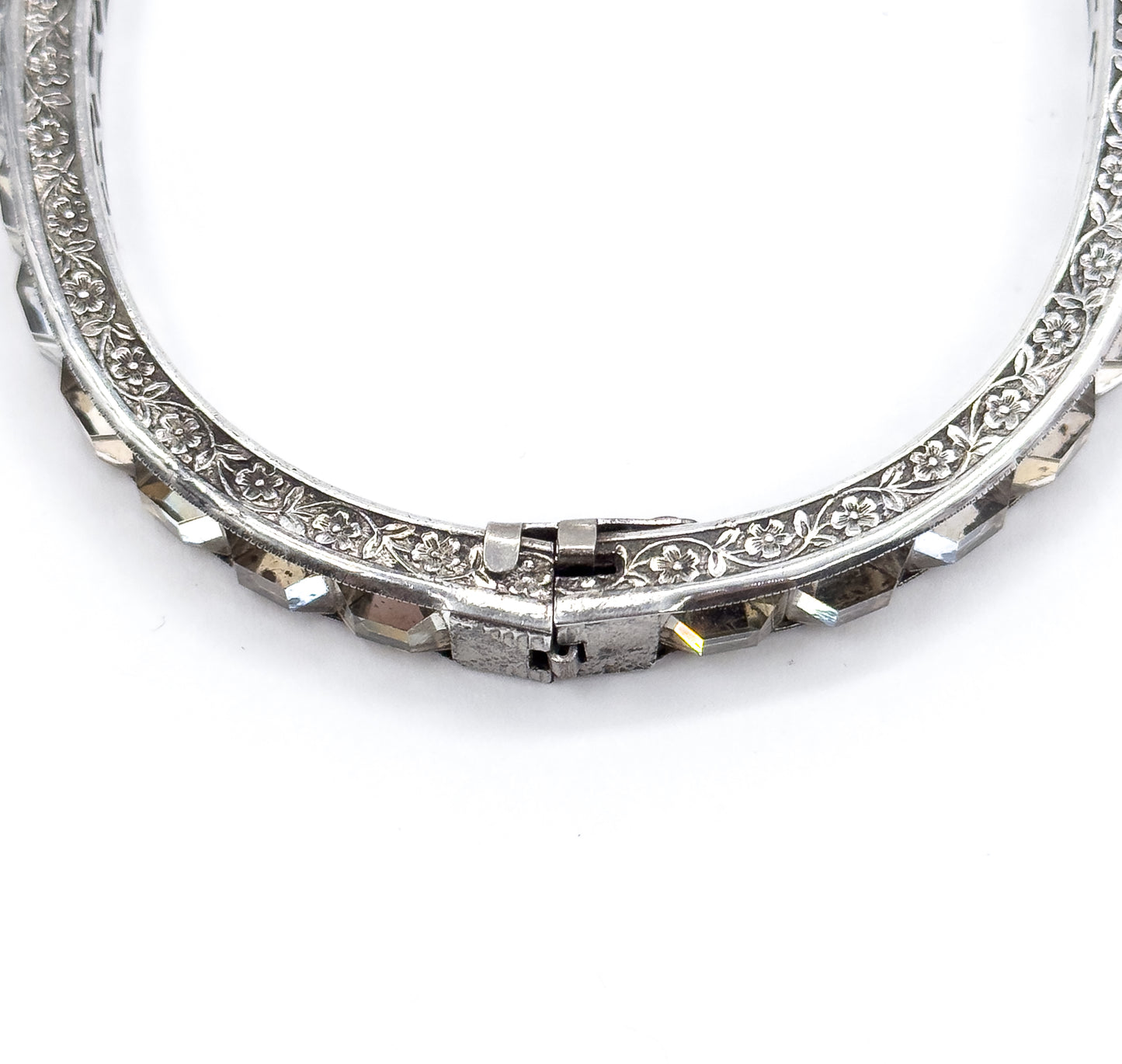 Art Deco Paste Diamonbar Style Hinged Bracelet in Sterling Silver