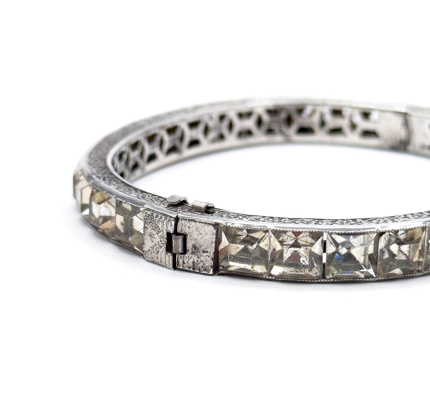 Art Deco Paste Diamonbar Style Hinged Bracelet in Sterling Silver