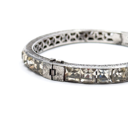 Art Deco Paste Diamonbar Style Hinged Bracelet in Sterling Silver