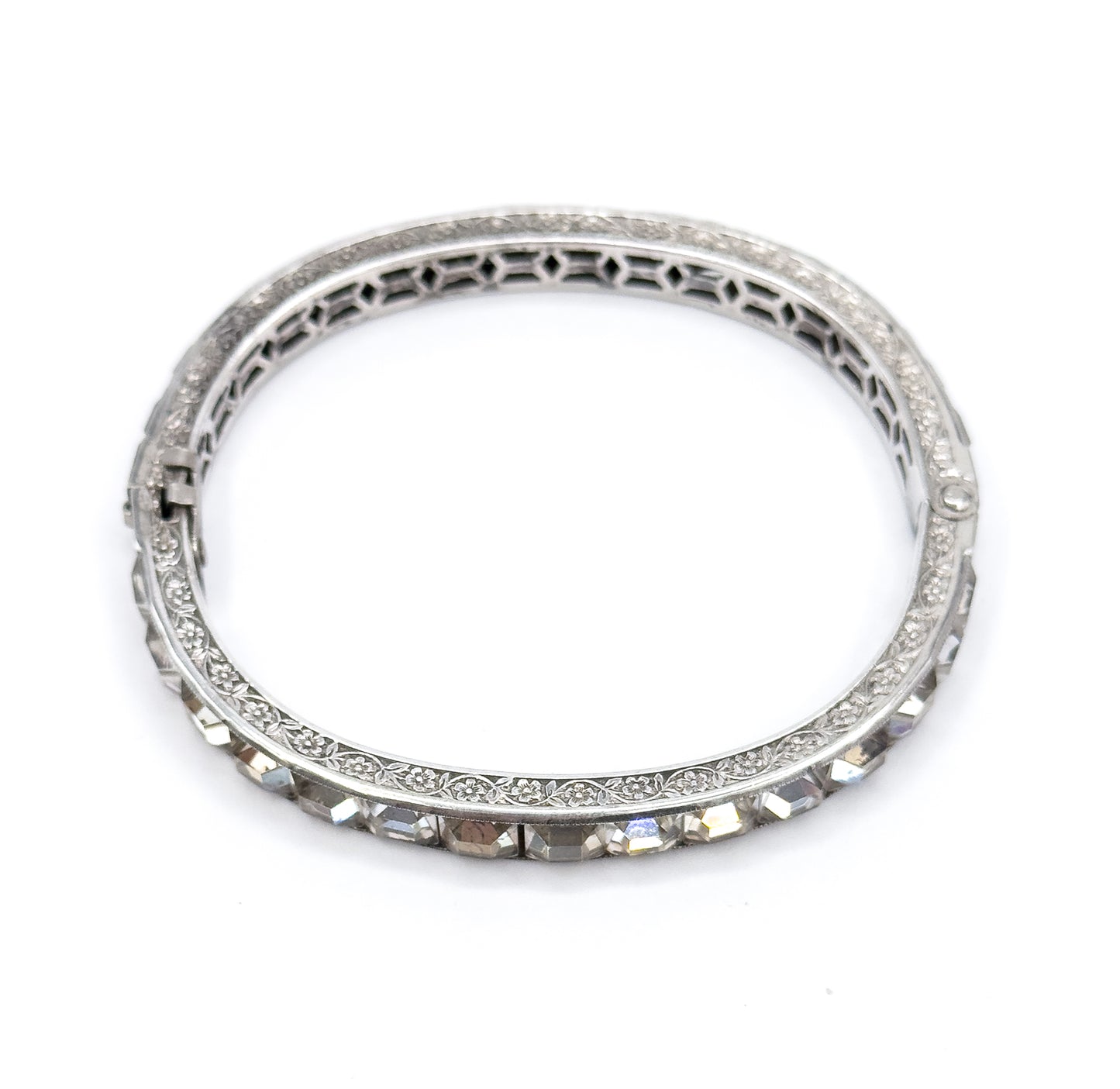 Art Deco Paste Diamonbar Style Hinged Bracelet in Sterling Silver