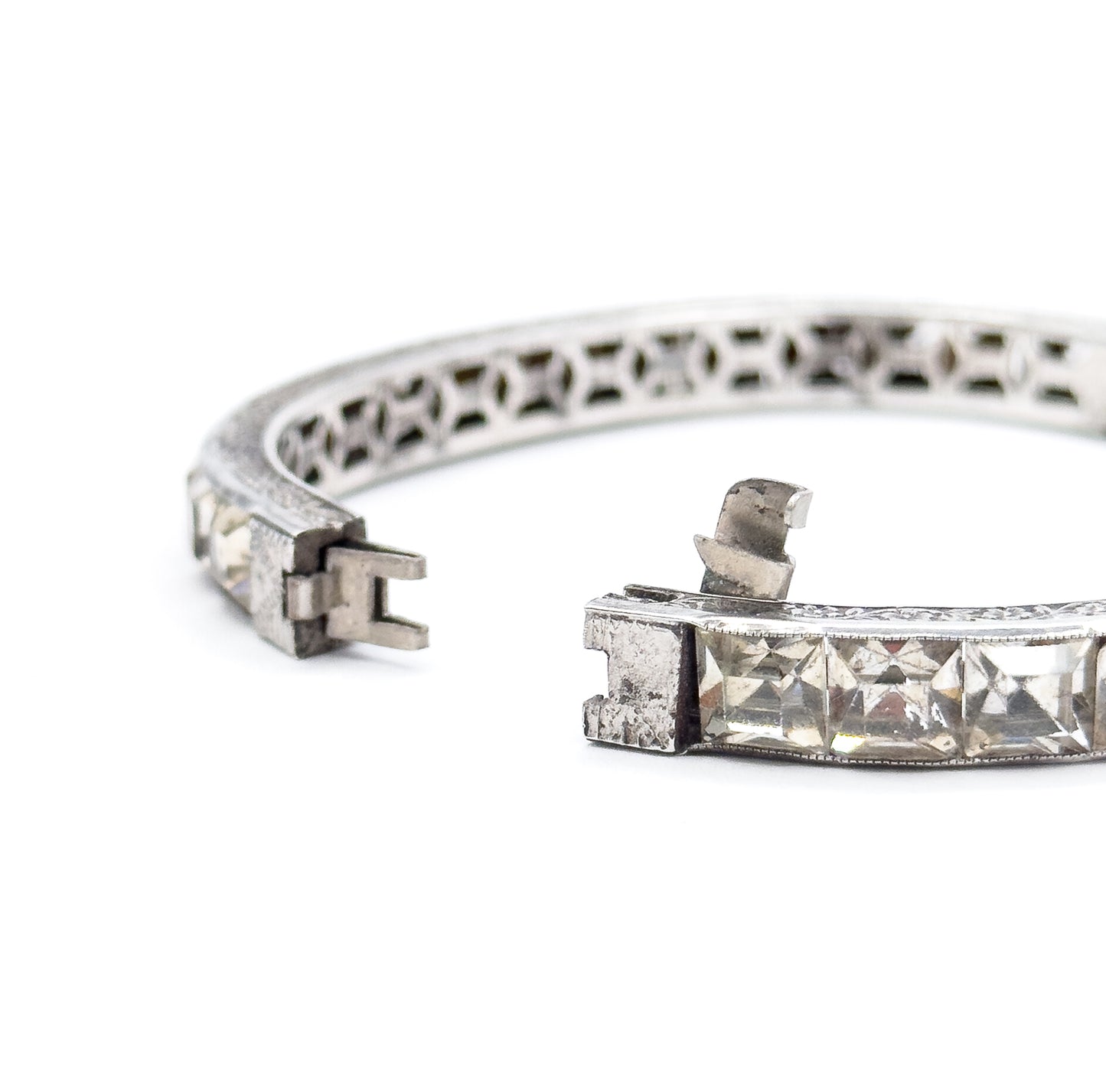 Art Deco Paste Diamonbar Style Hinged Bracelet in Sterling Silver