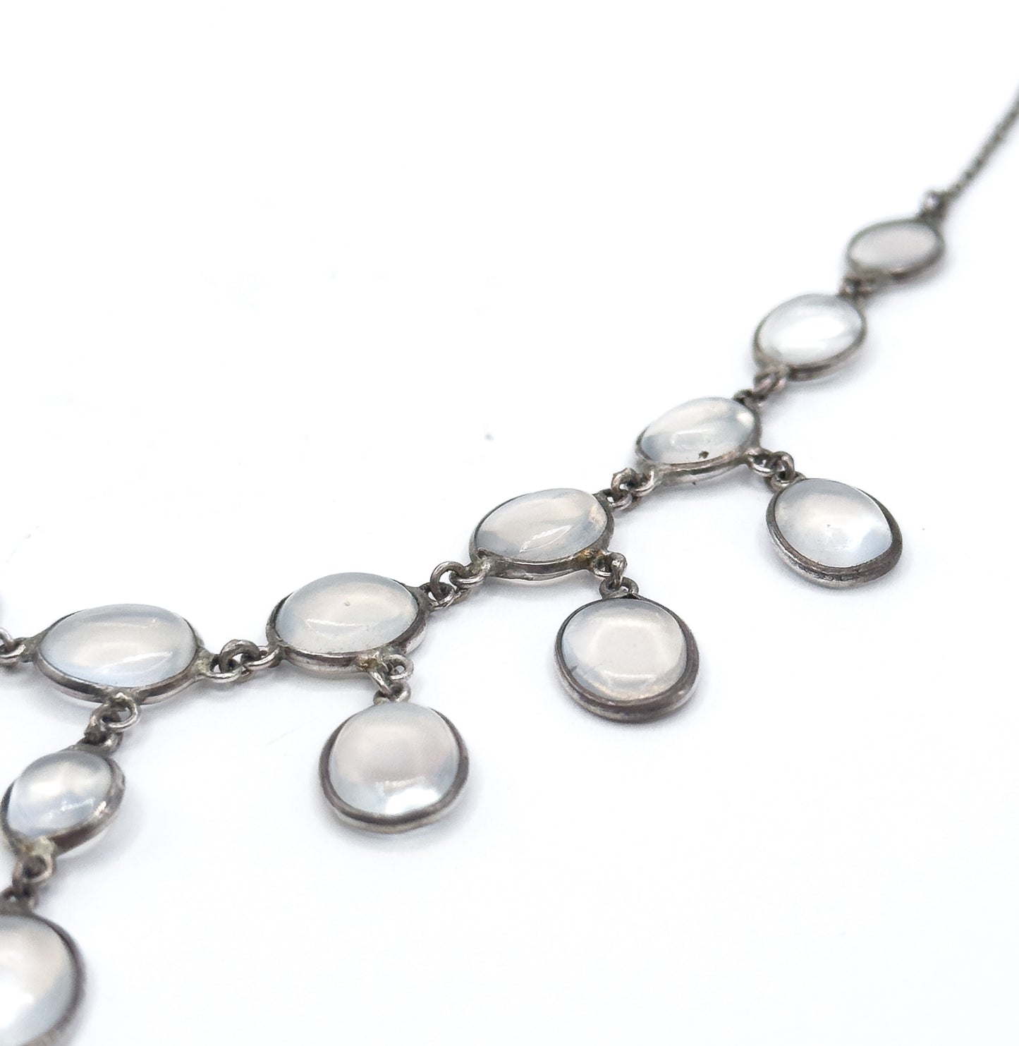 Antique Moonstone Cabochon Festoon Necklace in Silver