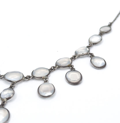 Antique Moonstone Cabochon Festoon Necklace in Silver