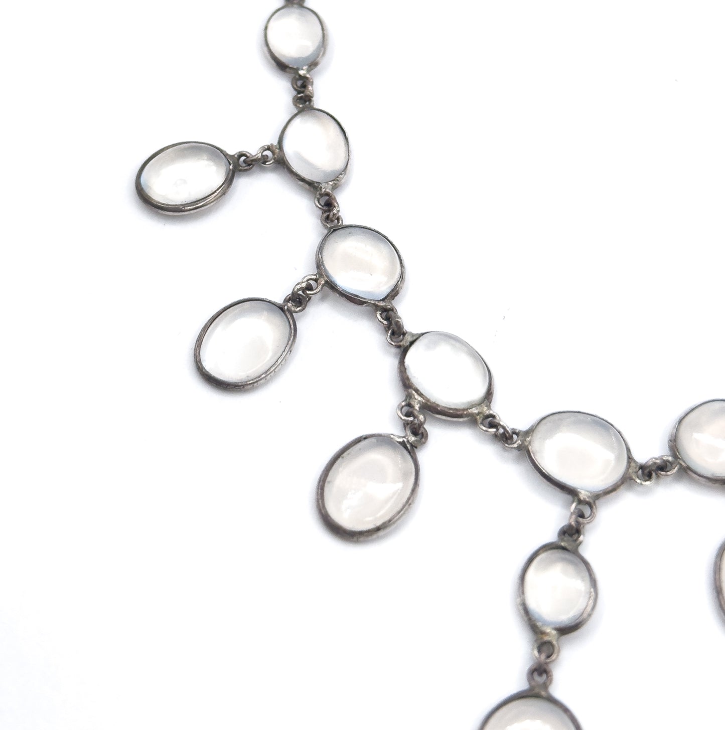 Antique Moonstone Cabochon Festoon Necklace in Silver