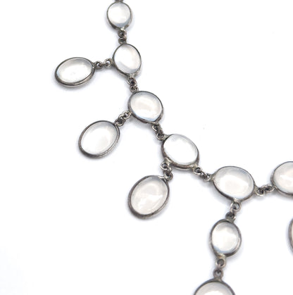 Antique Moonstone Cabochon Festoon Necklace in Silver