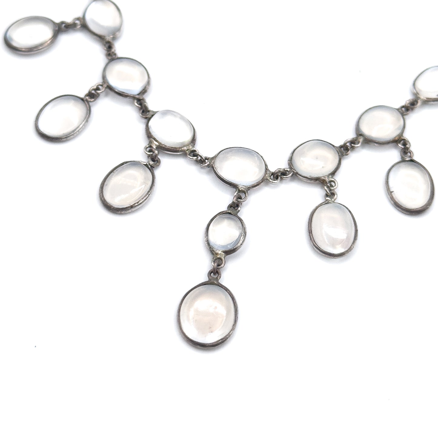 Antique Moonstone Cabochon Festoon Necklace in Silver