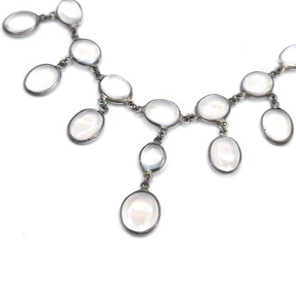 Antique Moonstone Cabochon Festoon Necklace in Silver