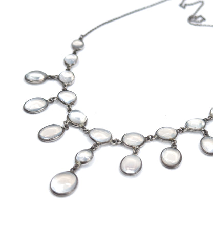 Antique Moonstone Cabochon Festoon Necklace in Silver
