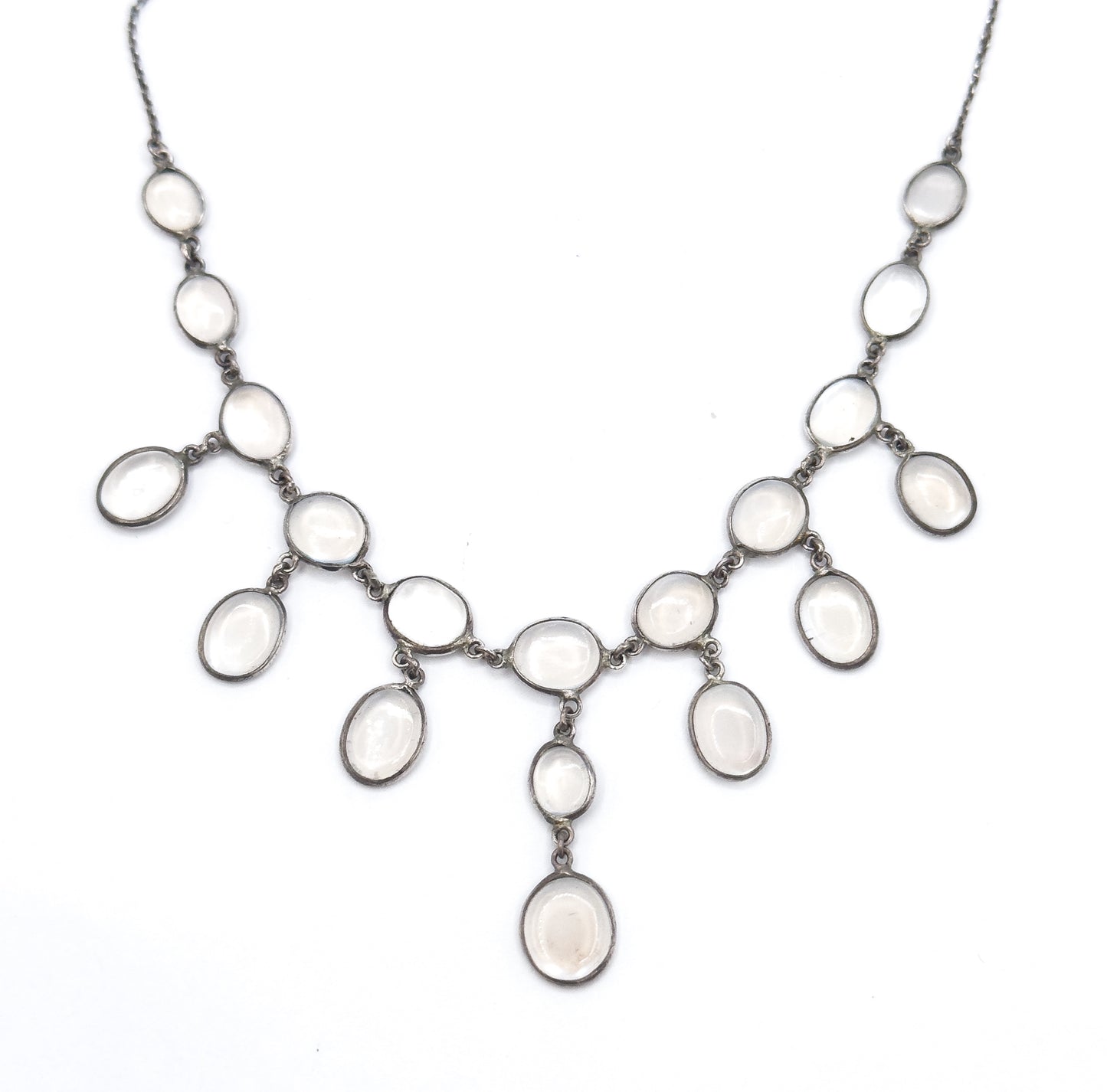 Antique Moonstone Cabochon Festoon Necklace in Silver