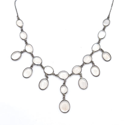 Antique Moonstone Cabochon Festoon Necklace in Silver