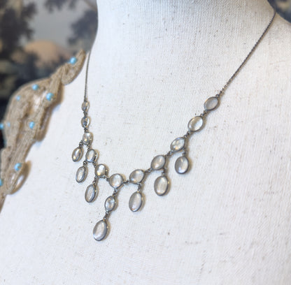 Antique Moonstone Cabochon Festoon Necklace in Silver
