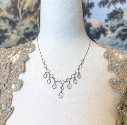 Antique Moonstone Cabochon Festoon Necklace in Silver