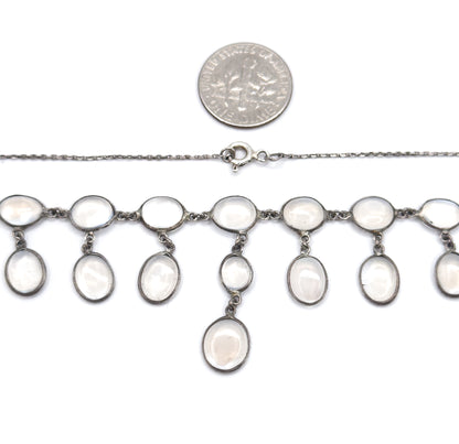 Antique Moonstone Cabochon Festoon Necklace in Silver