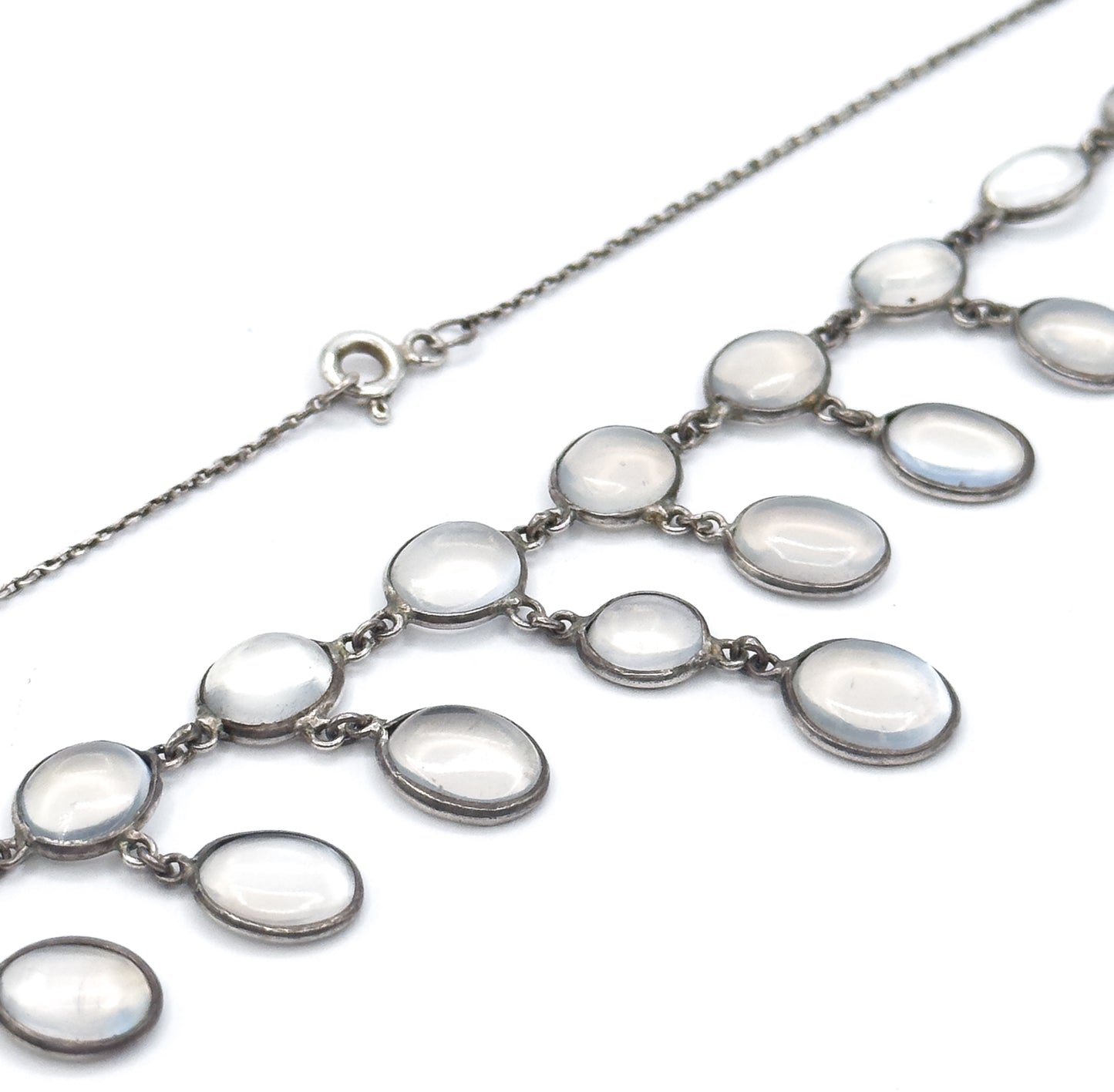 Antique Moonstone Cabochon Festoon Necklace in Silver