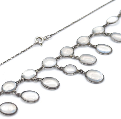 Antique Moonstone Cabochon Festoon Necklace in Silver