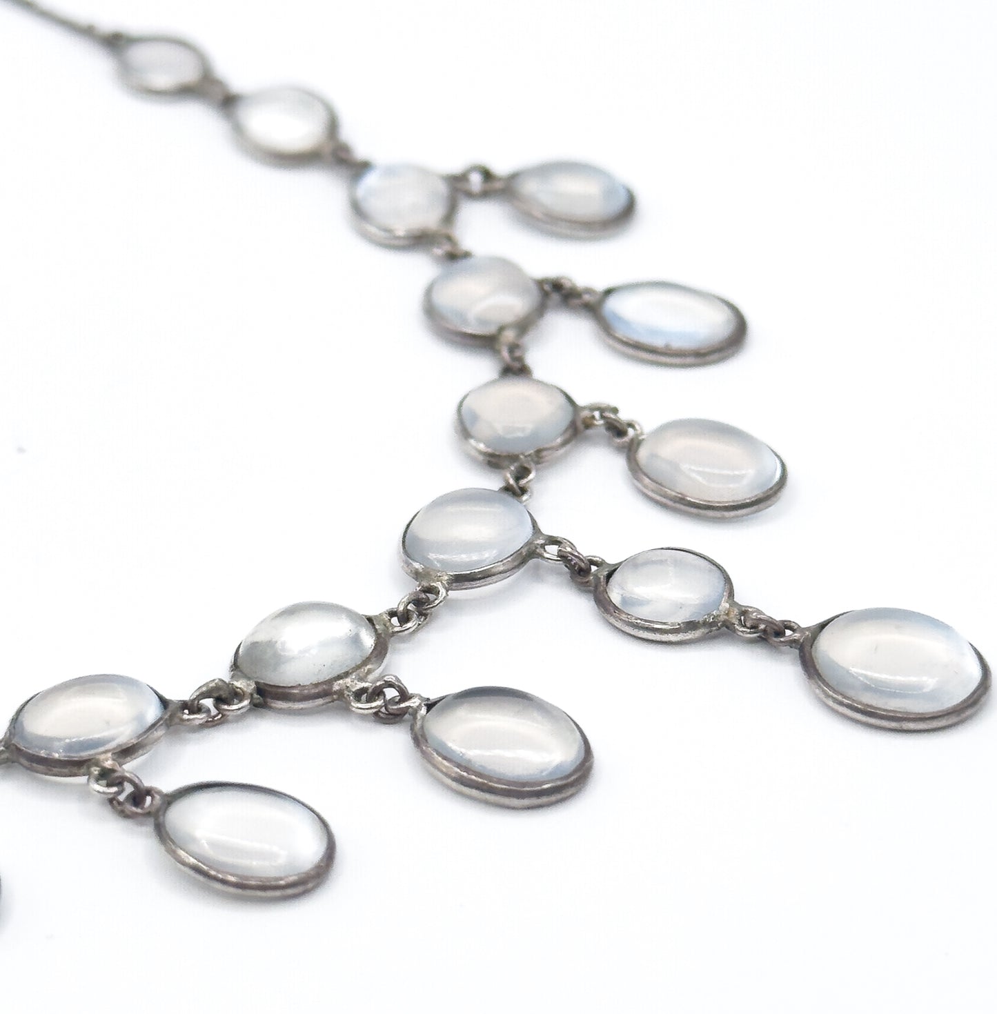 Antique Moonstone Cabochon Festoon Necklace in Silver