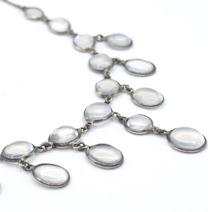 Antique Moonstone Cabochon Festoon Necklace in Silver