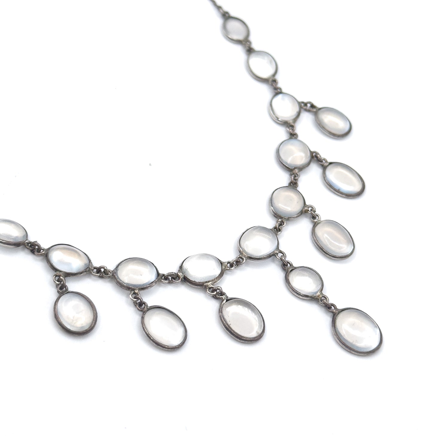Antique Moonstone Cabochon Festoon Necklace in Silver