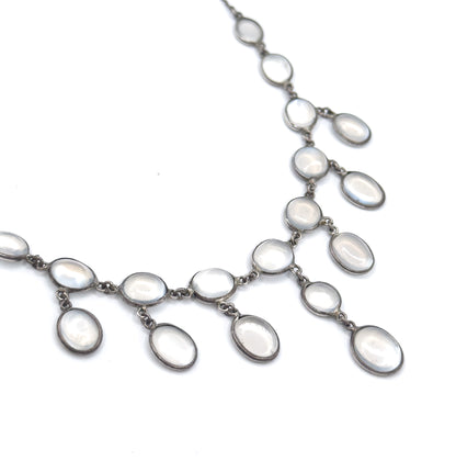 Antique Moonstone Cabochon Festoon Necklace in Silver