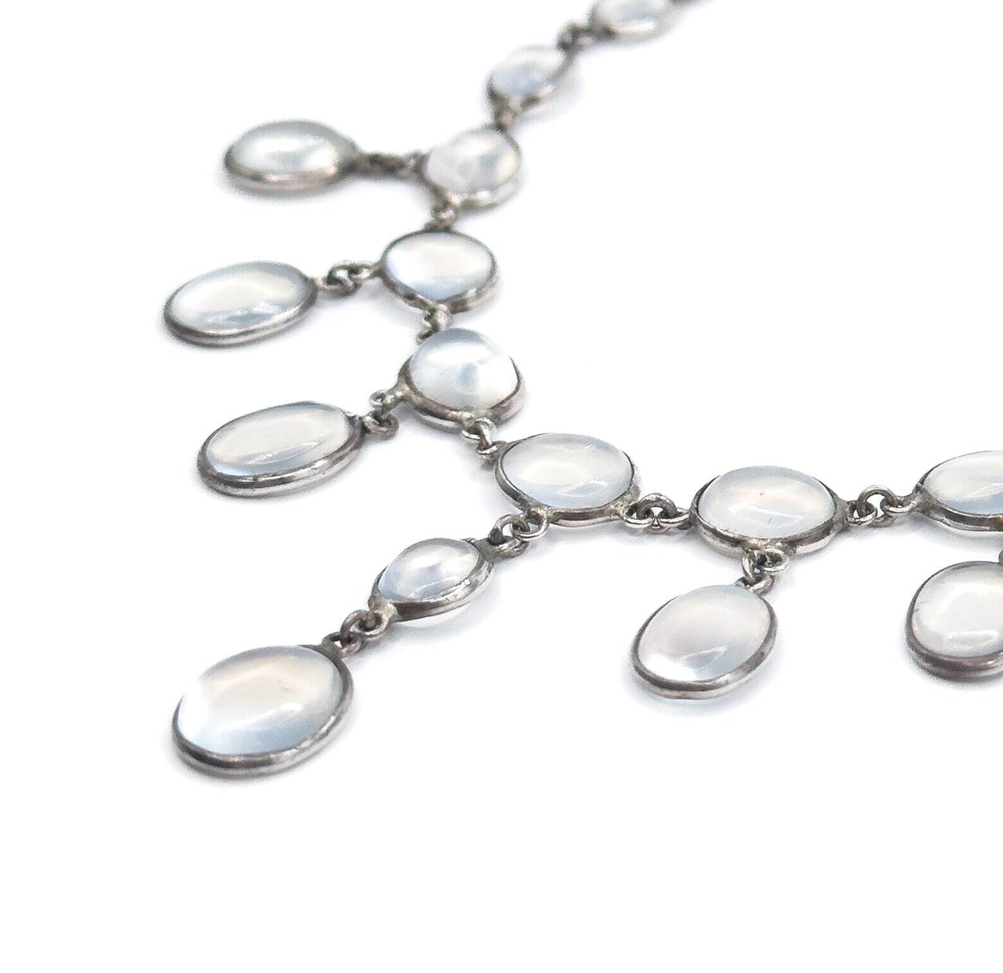 Antique Moonstone Cabochon Festoon Necklace in Silver