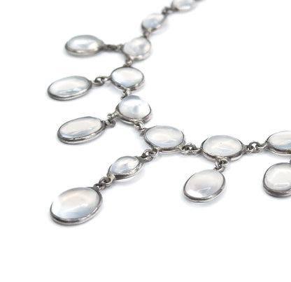Antique Moonstone Cabochon Festoon Necklace in Silver