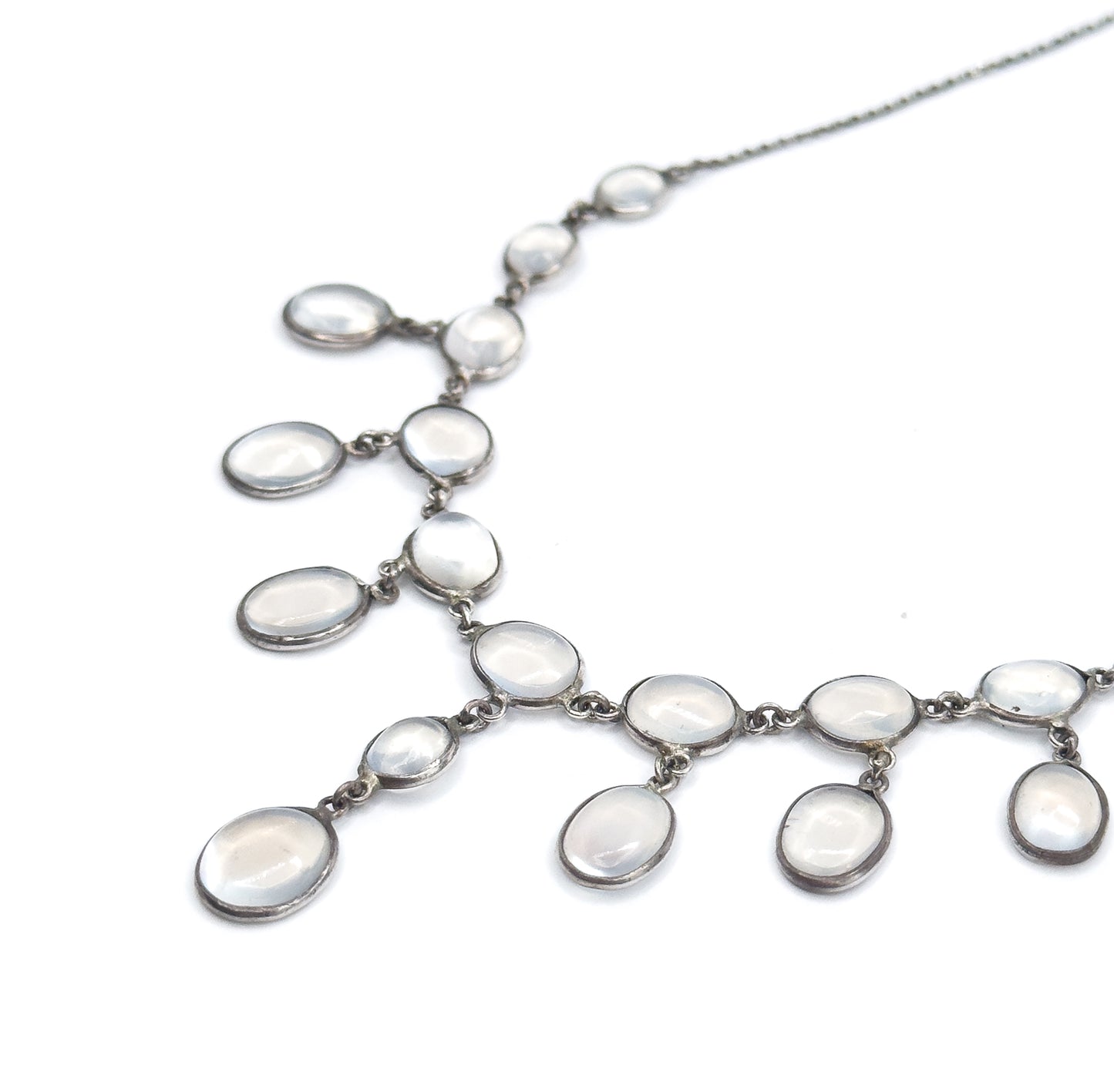 Antique Moonstone Cabochon Festoon Necklace in Silver