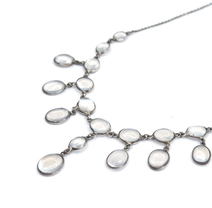 Antique Moonstone Cabochon Festoon Necklace in Silver