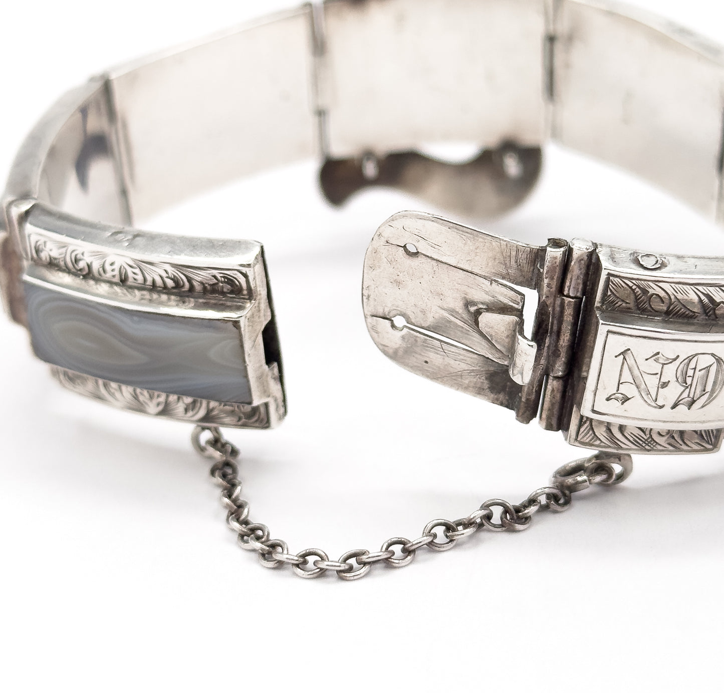 Victorian Scottish Montrose Agate Buckle Bracelet in Silver