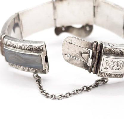 Victorian Scottish Montrose Agate Buckle Bracelet in Silver