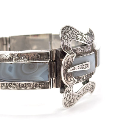 Victorian Scottish Montrose Agate Buckle Bracelet in Silver